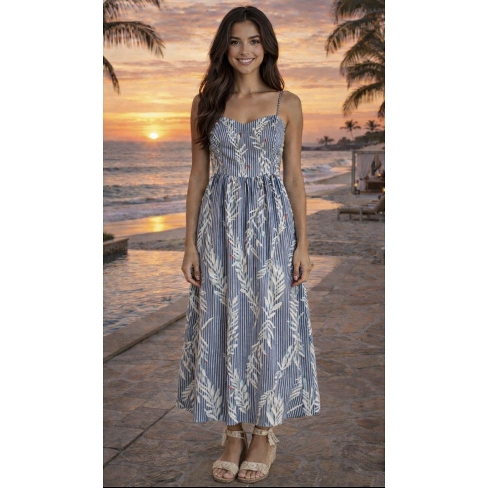 Lilly Pulitzer Aviana Maxi Dress Blue Ibiza Cabana Coral Reef Coastal Luxury - 2